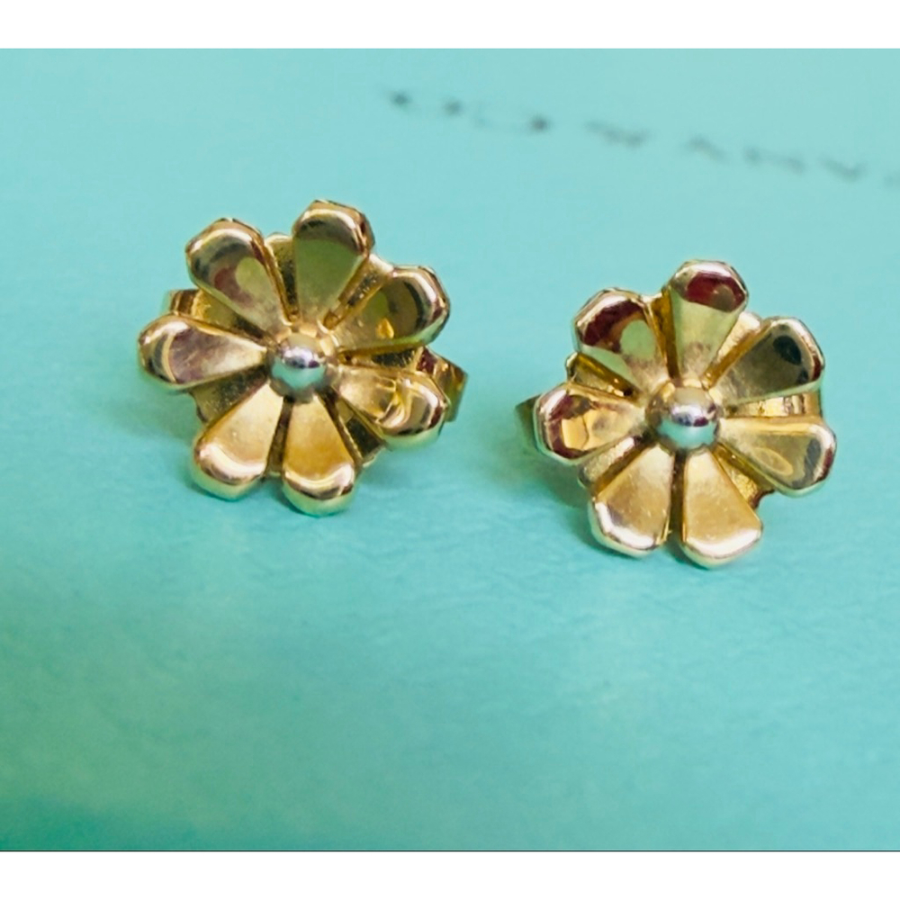 TIFFANY& CO. 18k Gold & Sterling Silver 925 Daisy Flower Stud Earrings